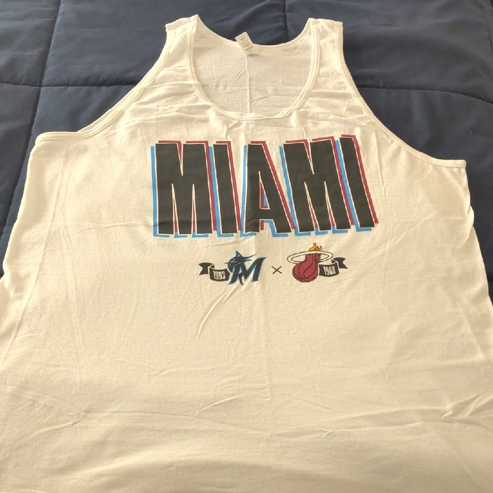 Tultex White Miami Tank Top with Black, Blue & Red Graphic